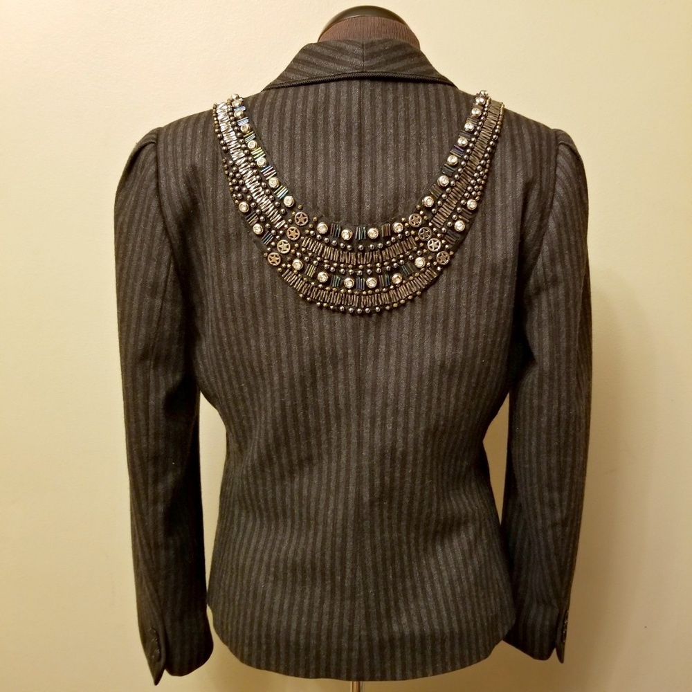 Gray Embellished Wool Blend Blazer Shoulder Pads M